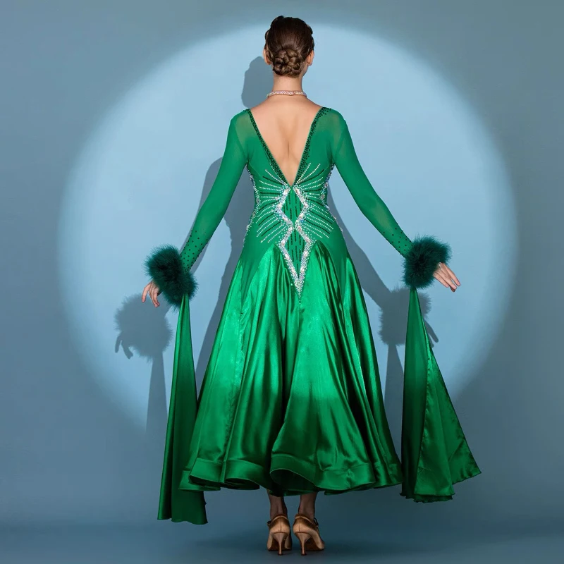 Standard Ballroom Dance Dress Women Advanced Green Stage Dancing Costume Modern Tango Waltz Ballroom Competition Dance Dresses