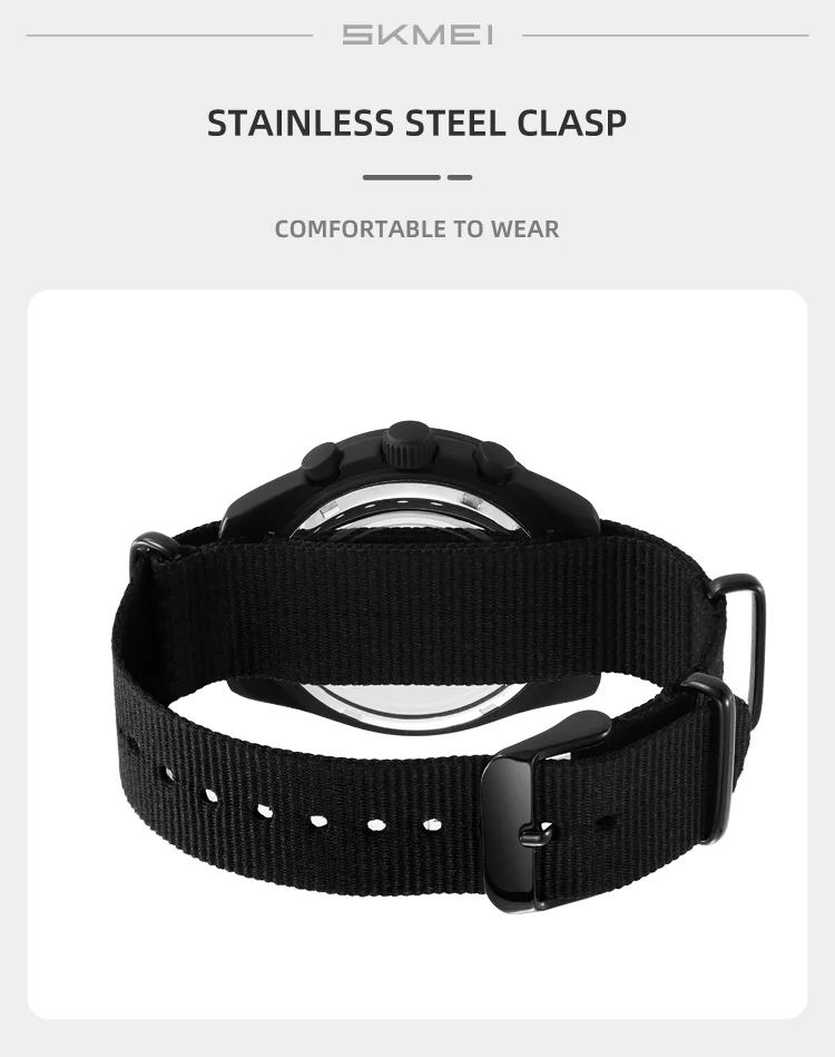 SKMEI 9392 Quarz Chronograph Uhren für Männer und Frauen mit Datum 30M Wasserdicht Sportuhr Modische Nylon-Armbanduhr Geschenke Reloj Mujer – Detail 8