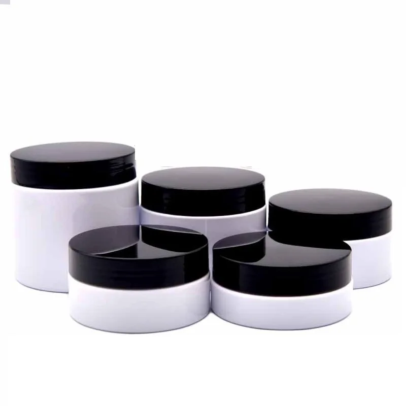 24Pcs Plastic Cream Containers Empty White Jar 50g 80g 100g 150g 200g Shiny Black White Lid Cosmetic Pot Wide Mouth Bottles