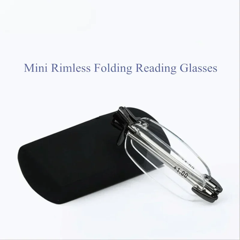 Mini Rimless Folding Reading Glasses Men Women Foldable Pocket Presbyopia Reader Hyperopia Eyewear Diopter +1.0---+4.0