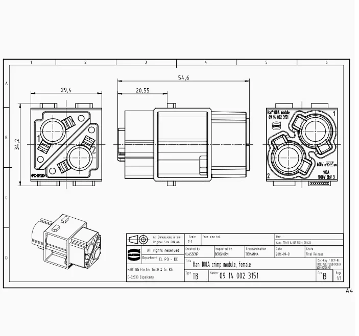 09140023151 Harting/Harding Han ® 100 A module High current plug