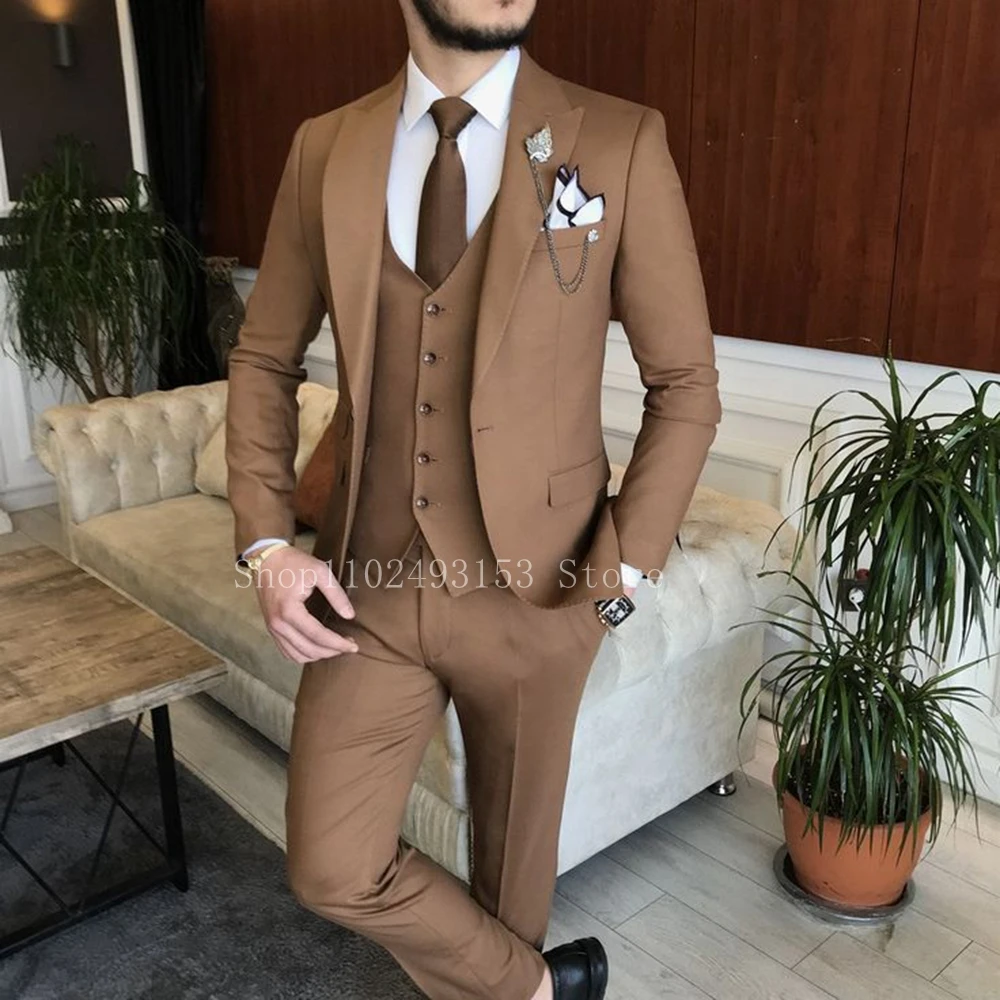 

New Arrival Male Suits Slim Fit 3 Pieces Peak Lapel Elegant Classic Men Wedding Suits Groom (Blazer+Vest+Pants) Costume Homme