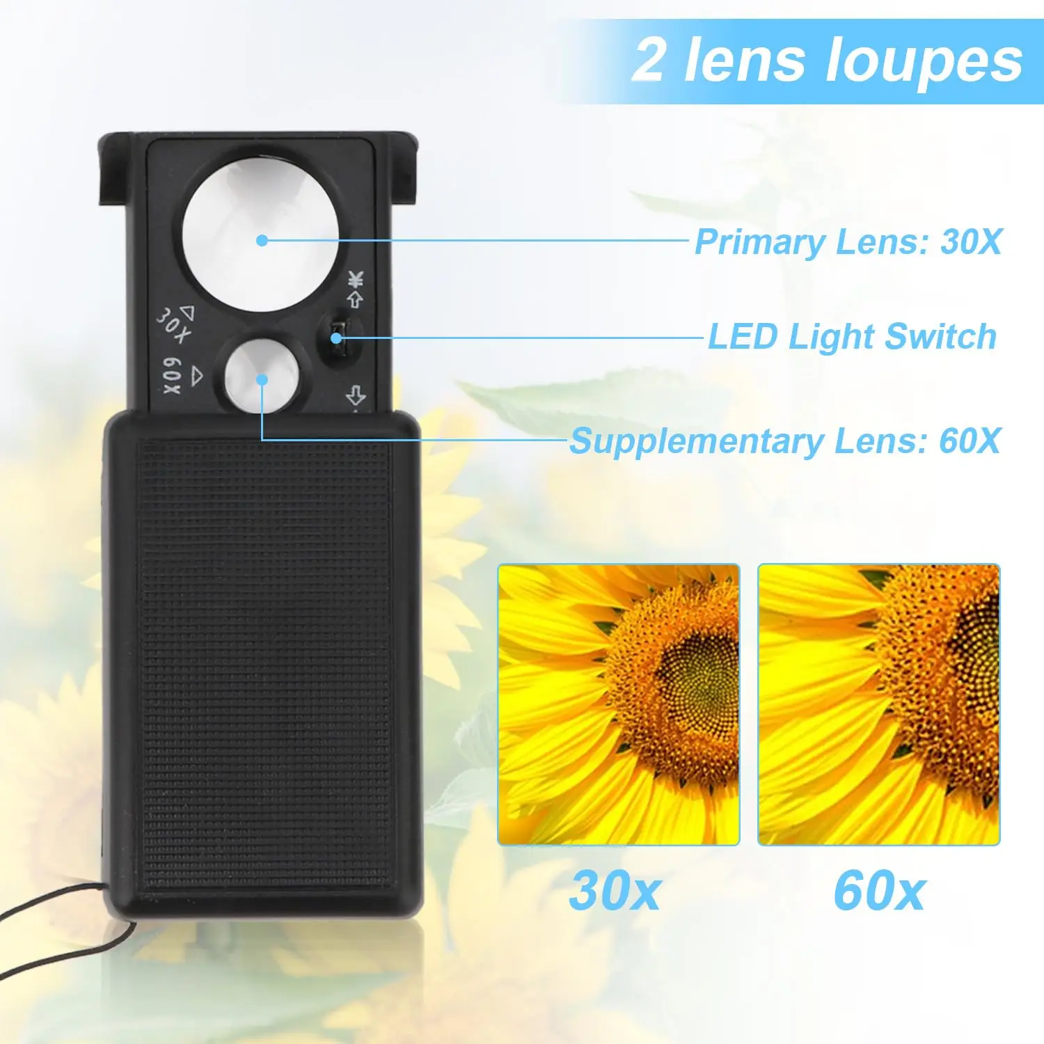 Imagem -03 - Lupa de Mão com Luz uv Led Lupa de Jóias Slide Out Iluminado Lente de Lupa para Moedas de Diamante 30x 60x