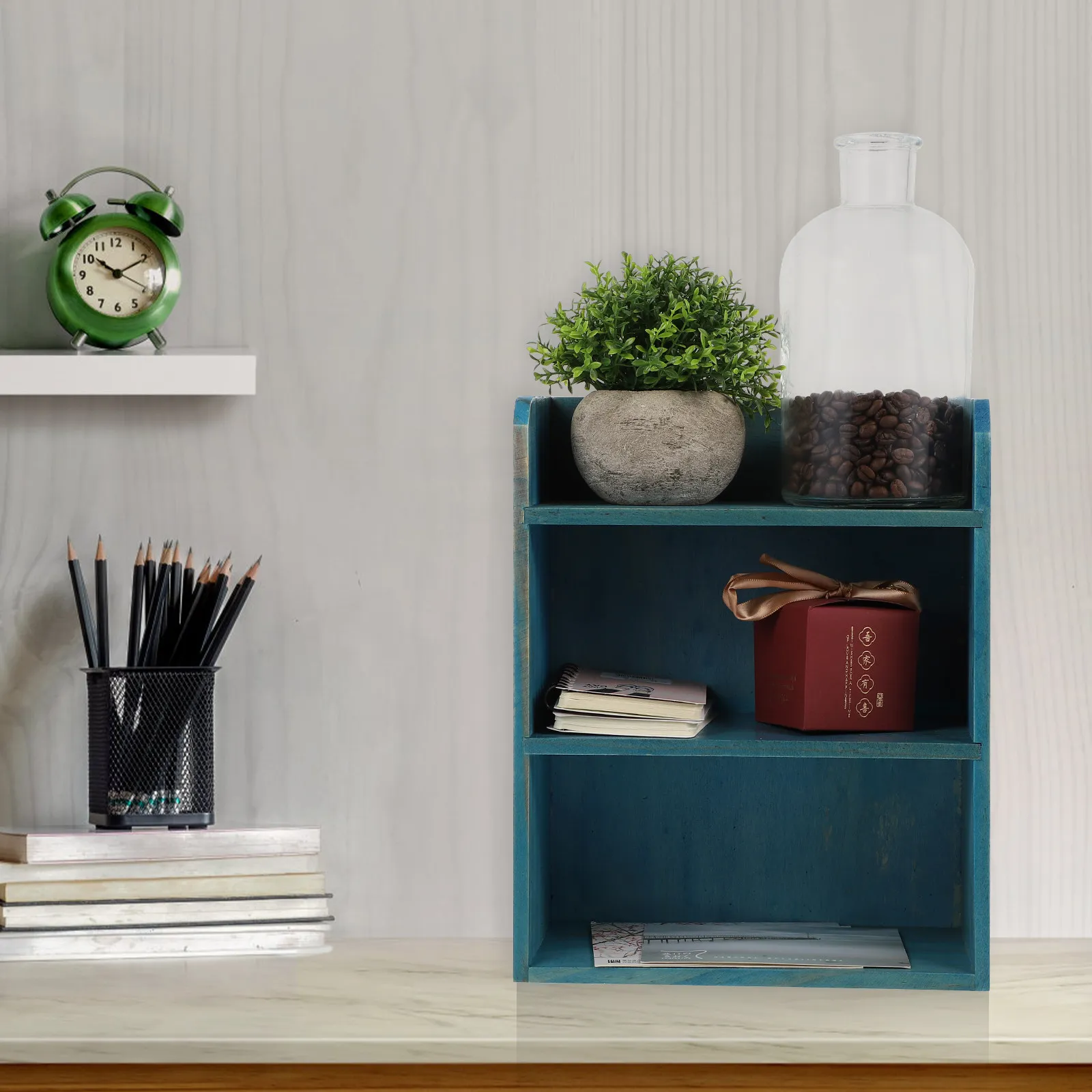 Solid Wood Desktop Storage Rack Japanese Style Multi Layer Large Capacity Organizer Shelf for Home Office