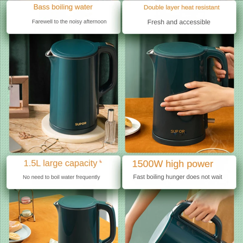 Hervidor eléctrico para el hogar, hervidor de agua de acero inoxidable, automático, antiseco, pequeño té, electrodomésticos de cocina abiertos