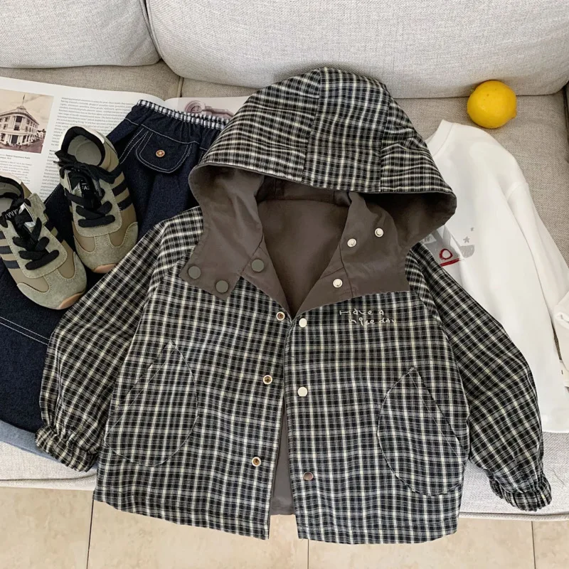 2025 Autumn Winter Cotton Double Side Children Kid Jacket Boy Girl Reversible Hood Coat Woven Lining 3-10 Years Toddler Outfit