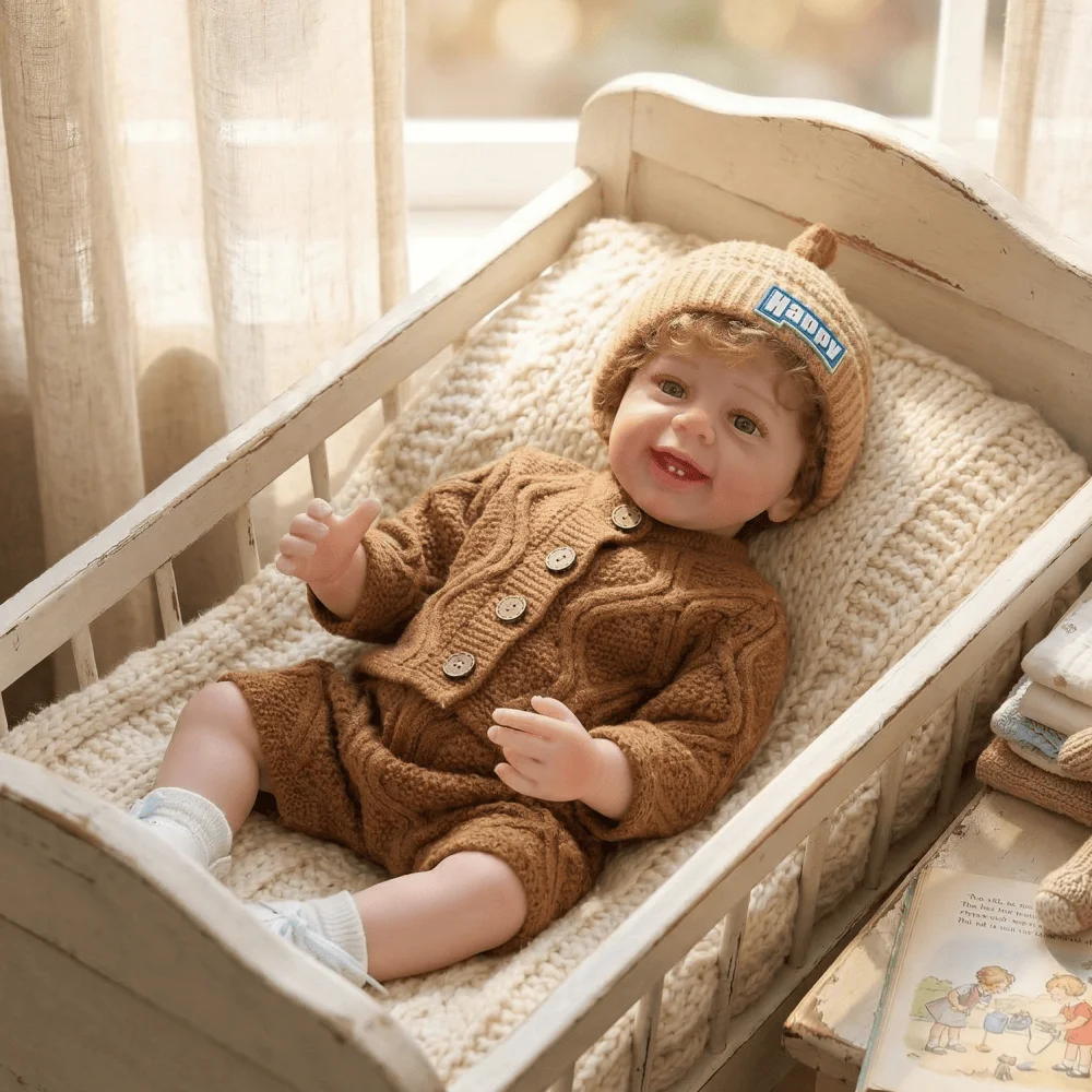 Lifelike Newborn Baby Boy Doll Curly Hair Baby Doll 3D Painted Skin Soft Vinyl Children's Birthday Collection Gift