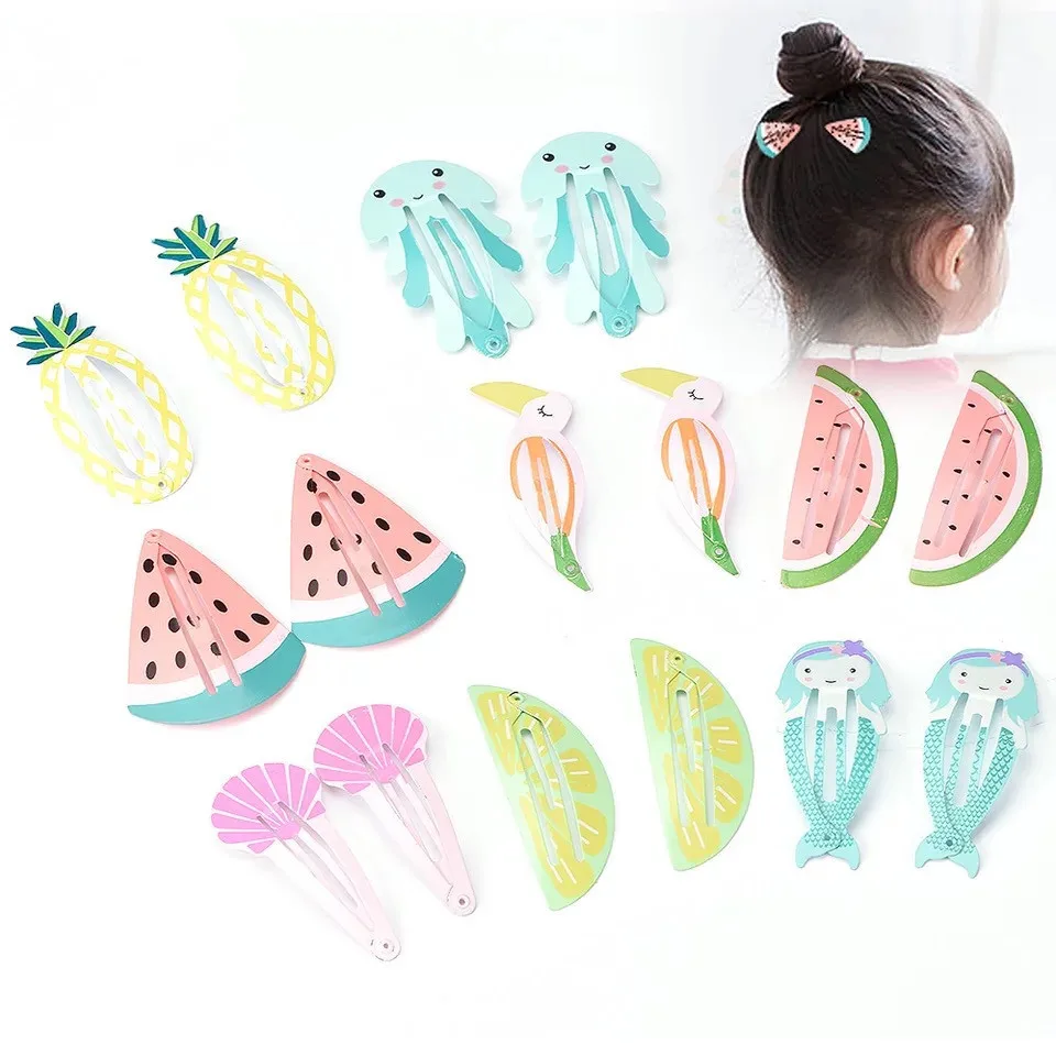 30Pcs/Lot Children Headwear Cartoon Animal Hairpin Alloy Hair Clip Water Dripping Barrette Princess Gifts Girls Hair Accessories