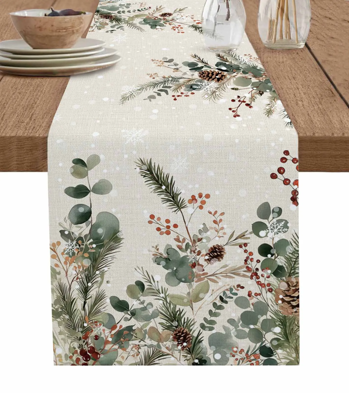 Christmas Plants Pine Leaves Berries Hazelnuts Table Runner Decoration Home Decor Dinner Table Decoration Table Decor