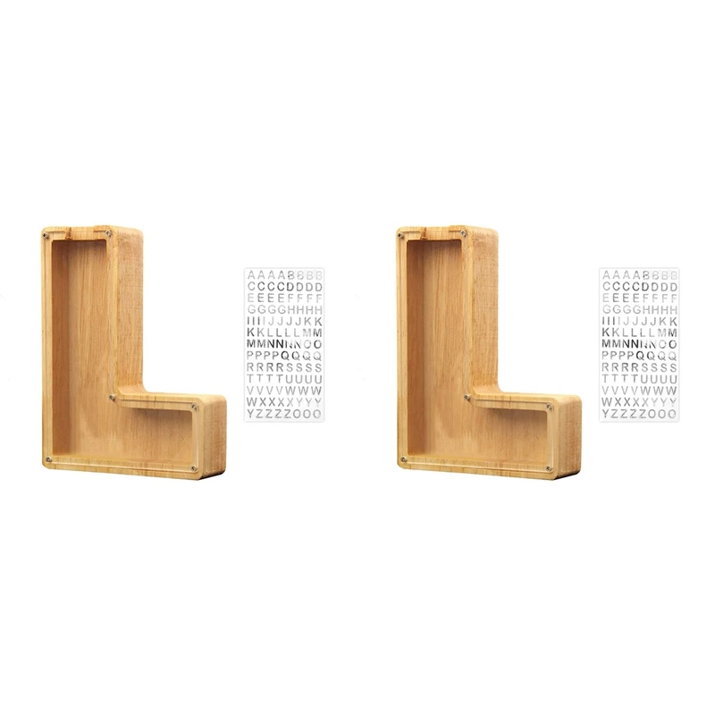 2x Holz personal isierte Sparschwein Spielzeug Alphabet für Kinder Geldglas Münze Erwachsene Sparbox Brief Dekor (Alphabet-l)