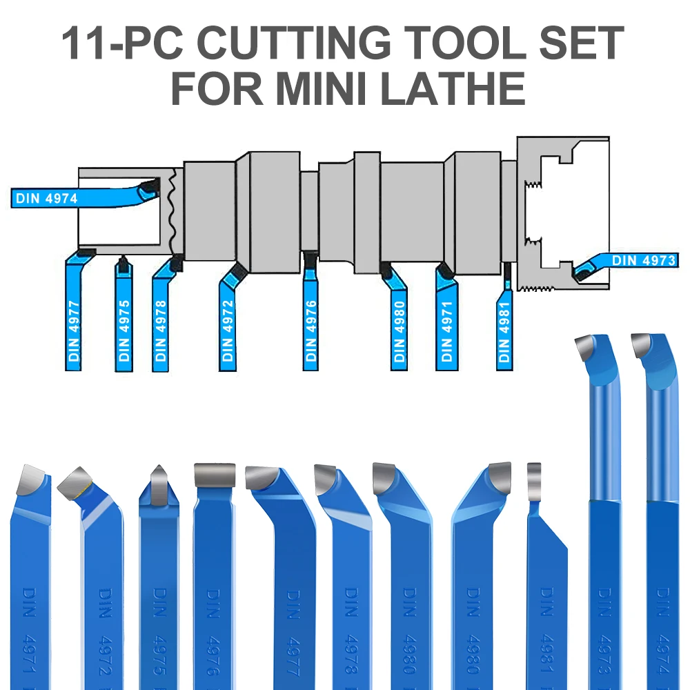 8/10/12mm Shank Turning Boring Bit 11pcs Metal Lathe Tool Set Carbide Tip Cutting Mini Lathe Tool Set Metal Working Lathe Thread