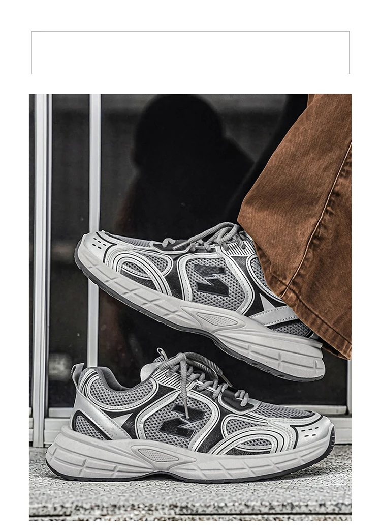LOEIKAN Herren-Sneaker mit Patchwork-Mesh, lässige Turnschuhe mit klobiger, dicker Sohle, zum Schnüren, Dad-Schuhe, vielseitiges Schuhwerk für den täglichen Pendelverkehr – Detail 10