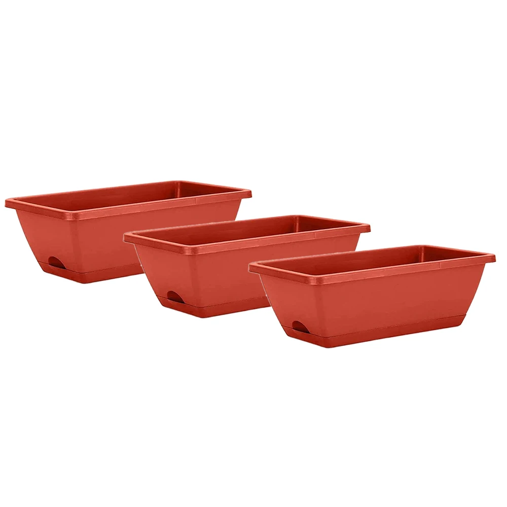 

3 Pack 19.6 Inches Window Box Rectangular Planters with Trays,Flower Pot Plant Growing Container for Patio,Balcony,Porch