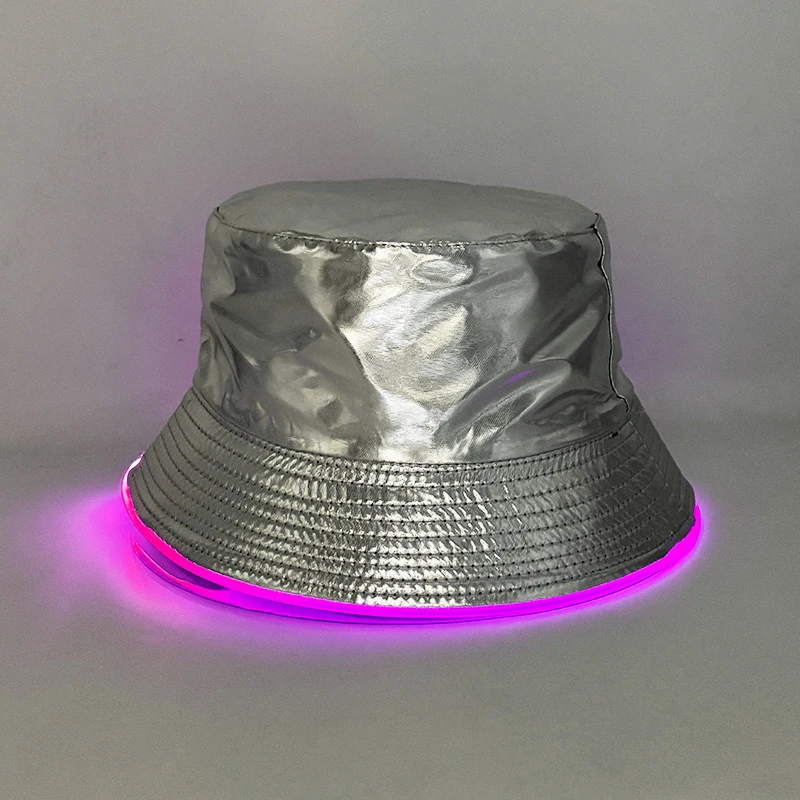 Glowing Bucket Hats Concert NightClub Festival Outfit Fashion Creative Fishermen Caps Metallic Colors Party Gangster Hats