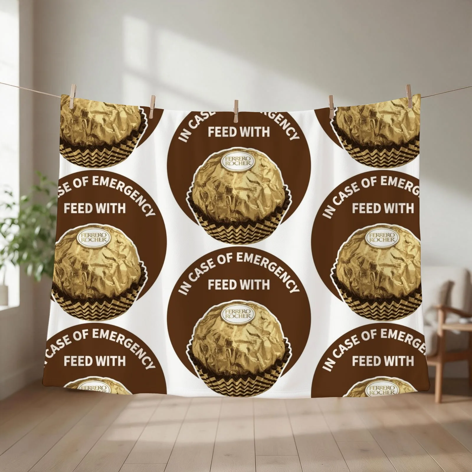 In Case Of Emergency Feed With Ferrero Rocher Throw Blanket couch cozy soft plush fuzzy picnic outdoor blanket