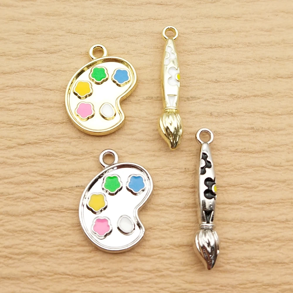 10pcs Paint Palette Brushes Charm for Jewelry Making Enamel Necklace Earring Bracelet Pendant Diy Accessories Alloy Metal