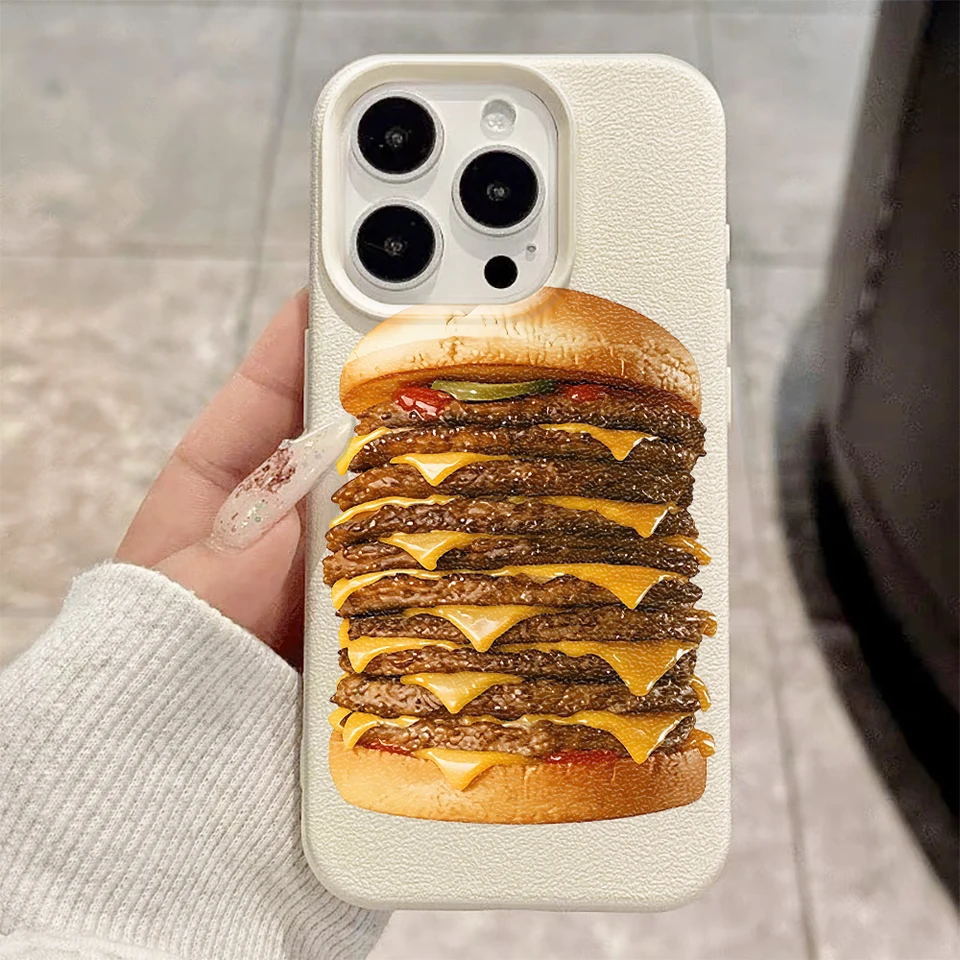 Funda con patrón de hamburguesa para iPhone 17 14 Pro Max 12 Plus 13 11 15 16 17E 16E transparente de alta dureza a prueba de golpes 3