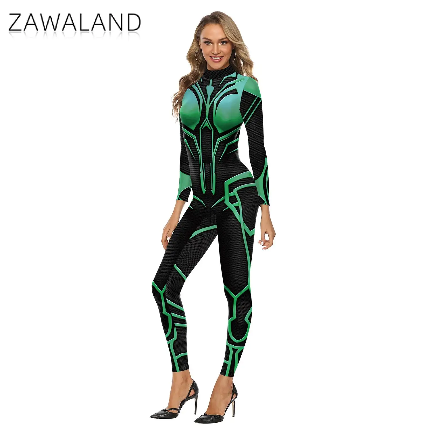 Zawaland 3D cyfrowe drukowane Sexy elastan body Cosplay z długim rękawem Party kobiety kostium kombinezony cały Zentai Cosplay garnitur