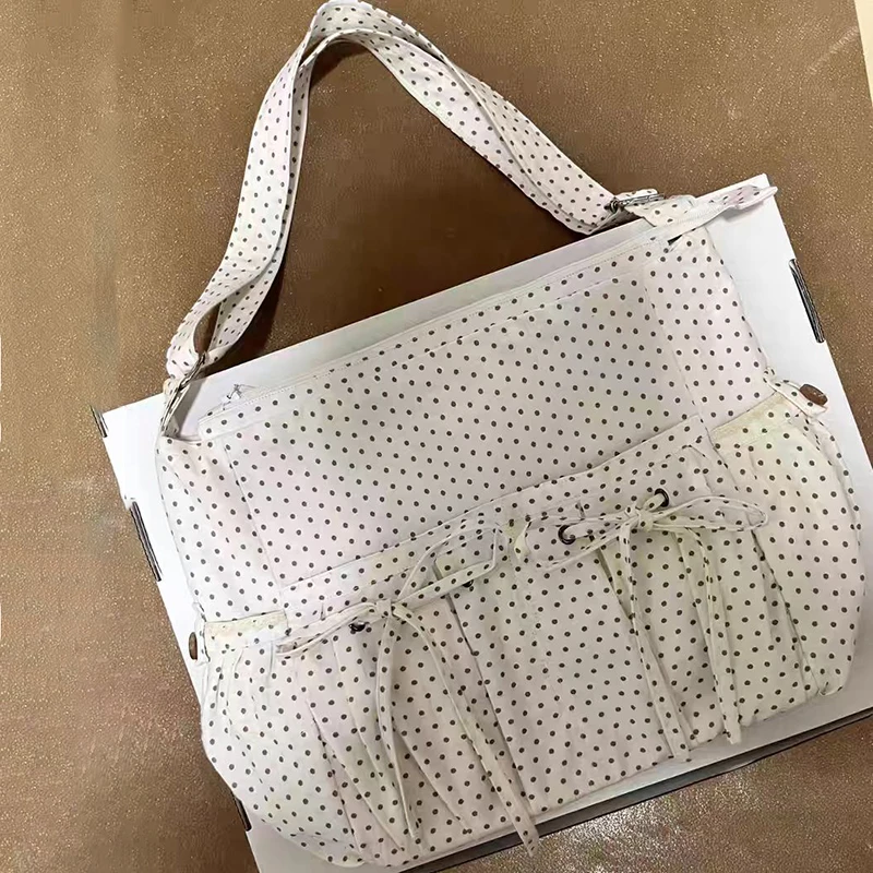 

Холщовые сумки в горошек, большая вместительная повседневная сумка-тоут, стильная женская сумка через плечо с украшением в виде банта