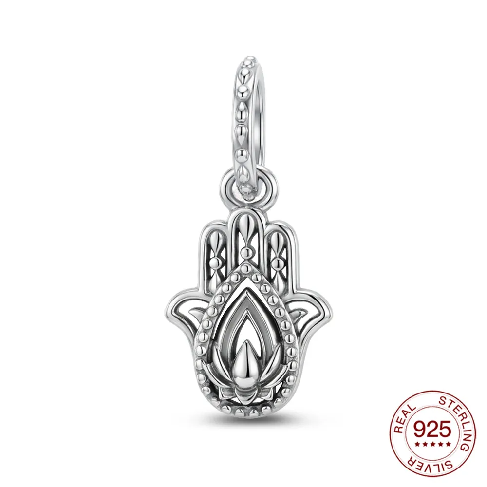 925 Sterling Silver Hamsa Hand Charm Spiritual Protection Amulet Pendant Bead Fit Original Bracelet Lucky Jewelry Gift For Woman