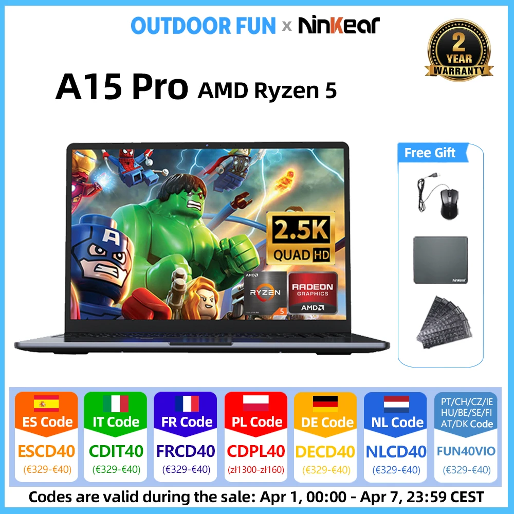 Portátil Ninkear A15 Pro con AMD Ryzen 5, pantalla de 16 pulgadas 120Hz 2560*1600, 16GB, 1TB, desbloqueo por huella dactilar.