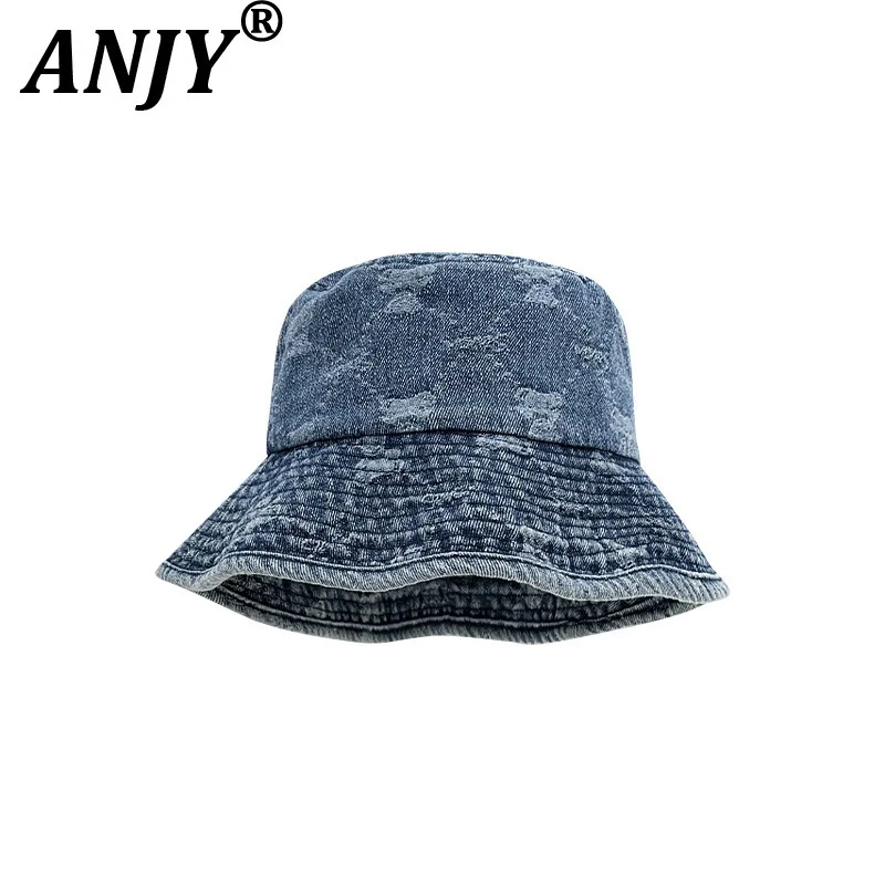 

ANJY Autumn Women Japanese Washed Vintage Denim Fisherman Hat Ins Fashion Casual Versatile Face-Covering Small Basin Hats A11801