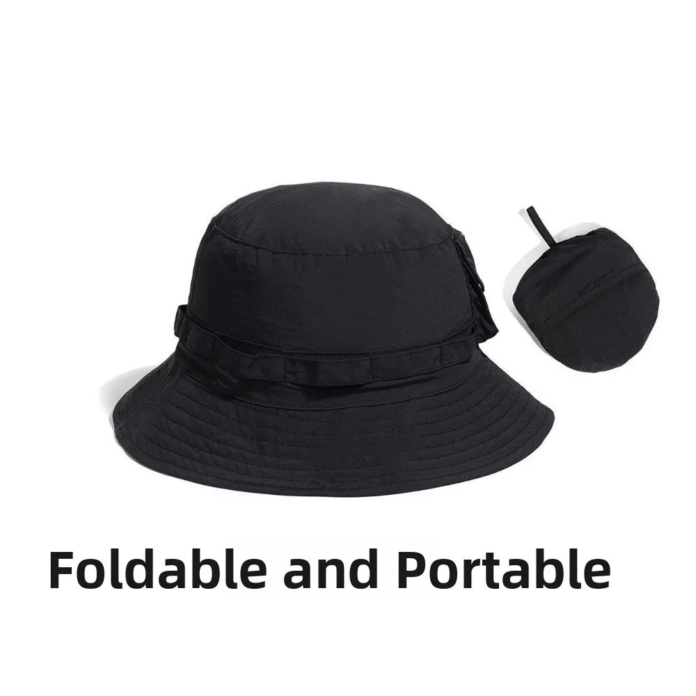 Anti-UV Foldable Bucket Hat Pocket Design With Storage Bag Quick Drying Fisherman Hat Polyester Breathable Sun Protection Hat