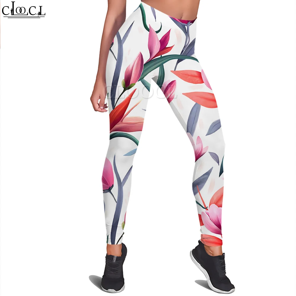 CLOOCL Damen-Leggings, rosa Blumen, 3D-gedruckte Hose, weiblich, für Outdoor-Workout, Fitnessstudio, Training, Sporthose, Yoga-Leggings