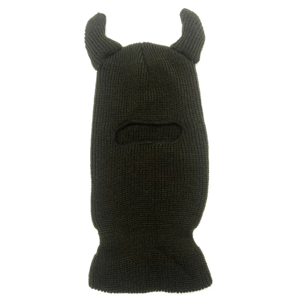 

Pullover Hat Horns Balaclava Knitted Caps Ox Horn Warm Full Face Ski Mask Breathable Single Hole Halloween Cotton Hat
