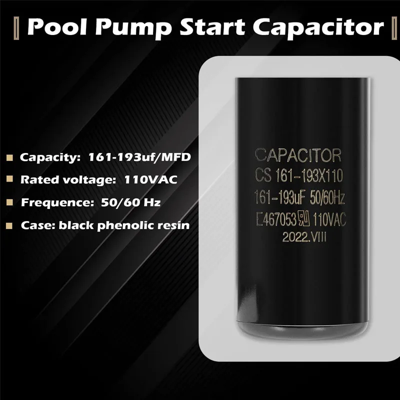 161-193uf/MFD 110VAC Pool Pump Motor Start Capacitor 50/60Hz for Hayward Super Pump, Used on Both 110 Volt & 220 Volt Motors