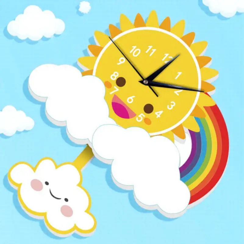 Sun Rainbow Swing Wall Clock Creative Decorative Timepiece For Bedroom Living Room Office Room Premium Silent Movement