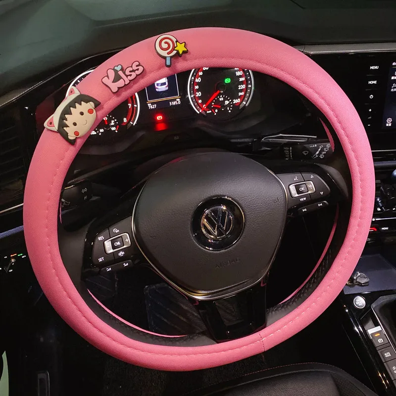 Cute cartoon car steering wheel cover, summer anti slip, breathable, sweat absorbing car handle gloves