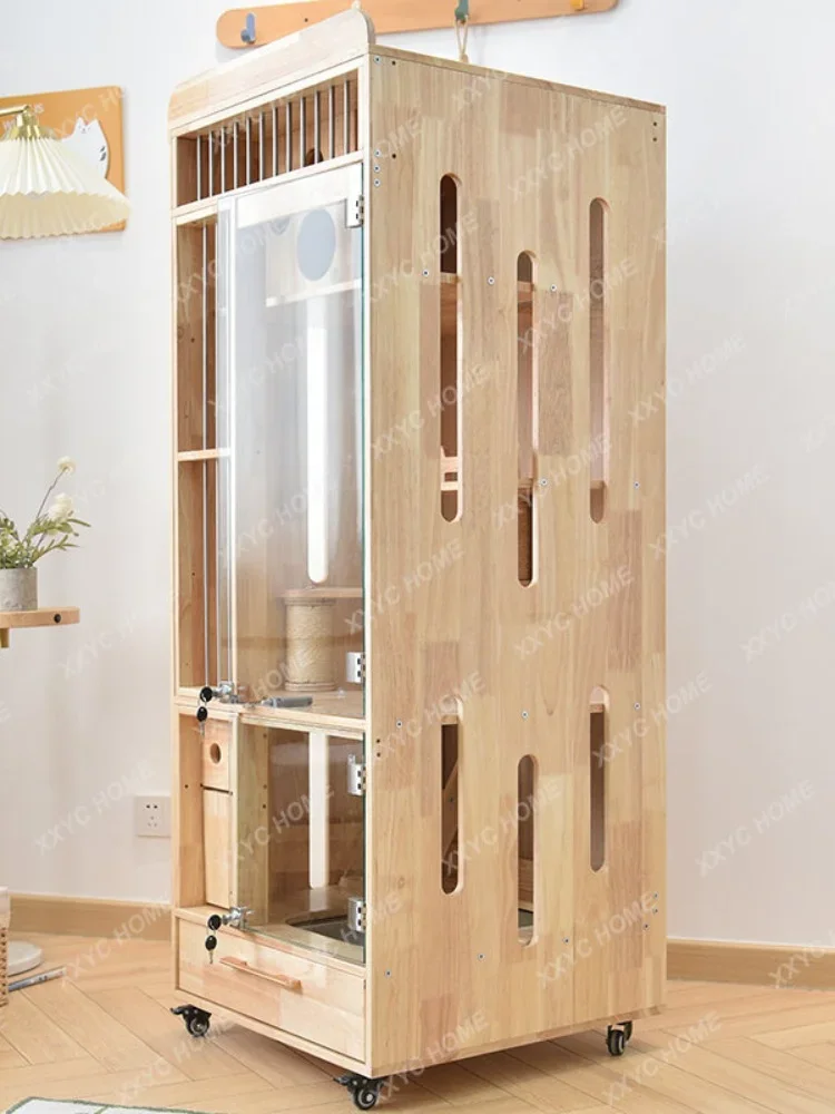 Non-Covering Solid Wood Cage with Toilet Integrated Villa  Small Apartment  Cabinet Customized  Nest House Cattery