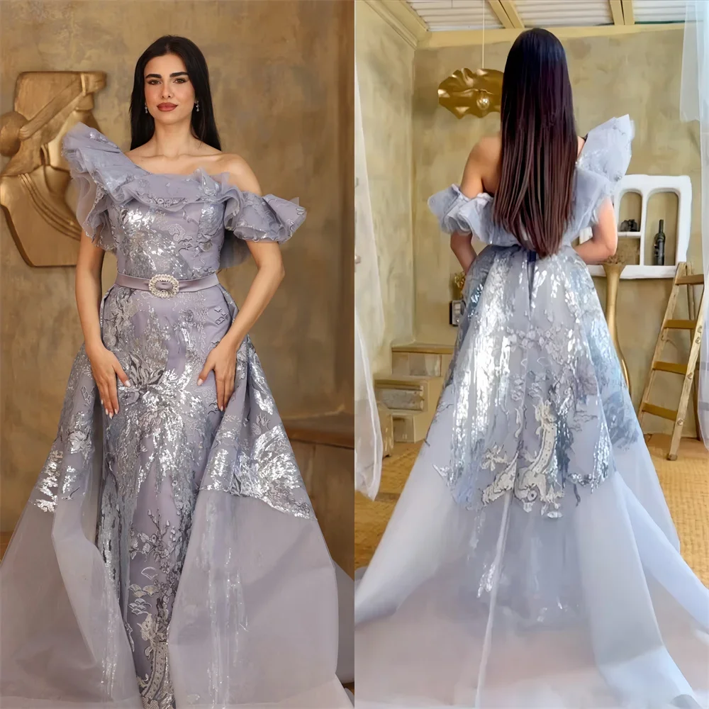 

Customized Formal Dress Saudi Arabia Dearin Off-the-shoulder Ball Floor Length Skirts Sequin Draped Bead Bespoke Occasion Dresse