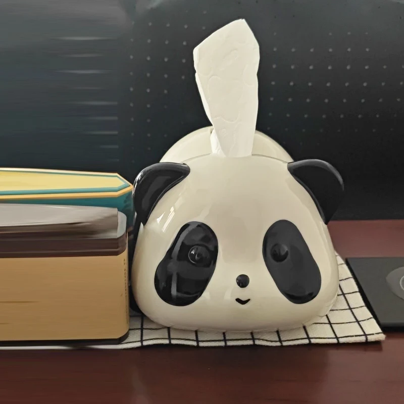 

Creative Ceramic Cute Panda Shaped Tissue Box, Light Luxury Napkin Box, Home Living Room Bedroom Hotel Tea Table Decoration, 1Pc
