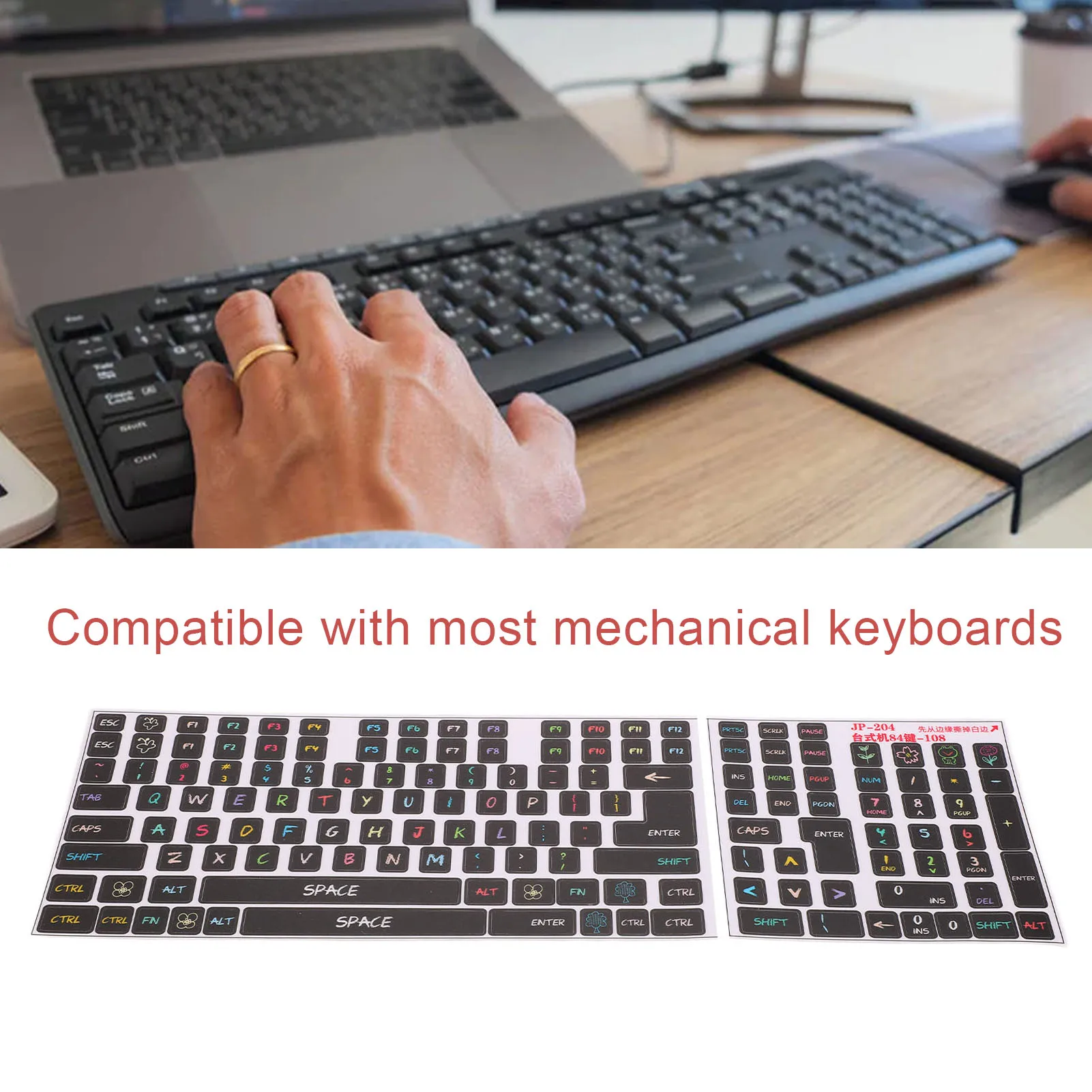Keyboard Stickers Strong Compatibility Gaming Keyboard Sticker Clear Pattern Frosted Surfaces for 84 To 108 Keys