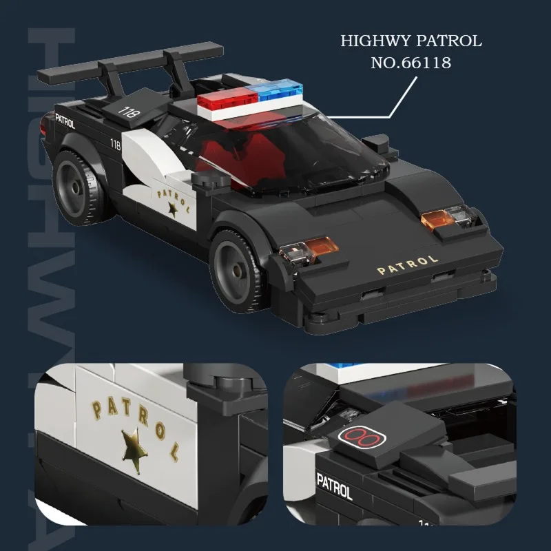 266PCS City Patrol Police Car Building Blocks DIY Model Kit Desktop Ornaments STEM Toy Holiday Gift for Kids Collectors MOC