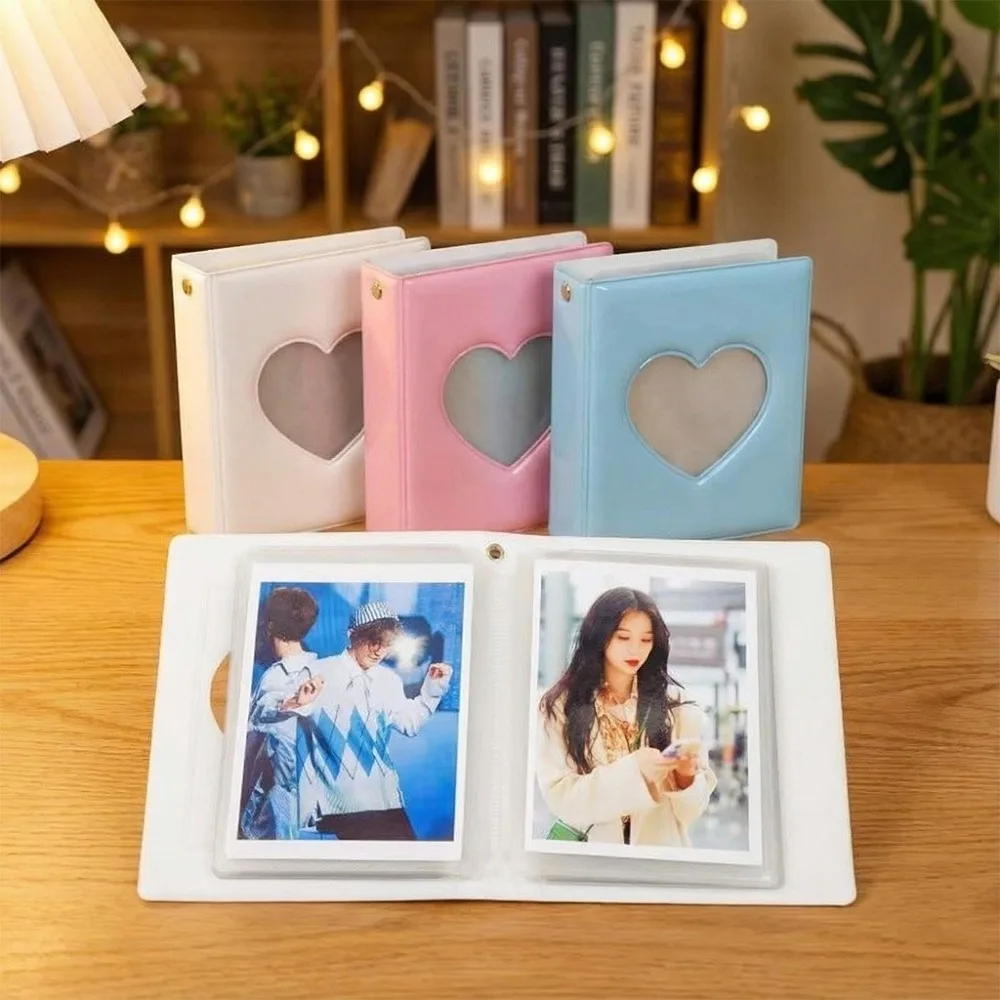 Portable 3 Inch 40/64 Slot Photo Album Macaron Heart Cutout Card Holder Chain Decor Photo Binder Instax Collect
