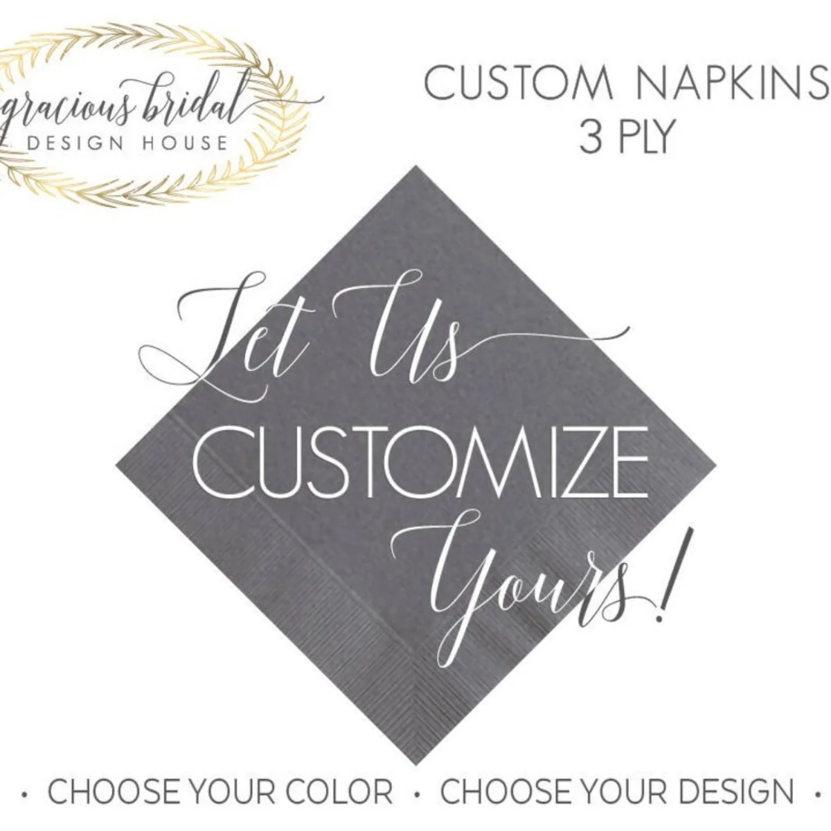 Custom 3 Ply Napkins, Personalized Wedding Napkins, Cocktail Napkins, Monogrammed Gift, Birthday Party, Foil Printed Napkins, Pa