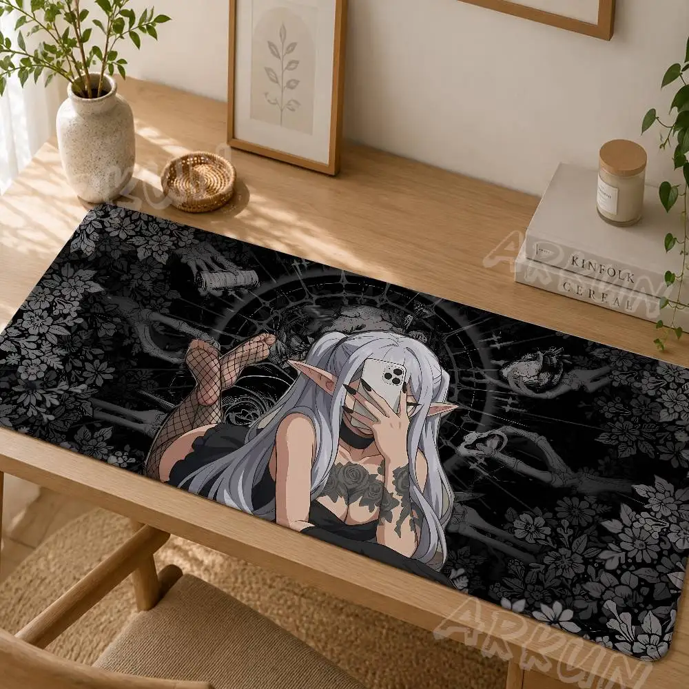 Fashion Pretty Hot Gothic Anime Elf Girl Mouse Pad, Black Anime Girl Art