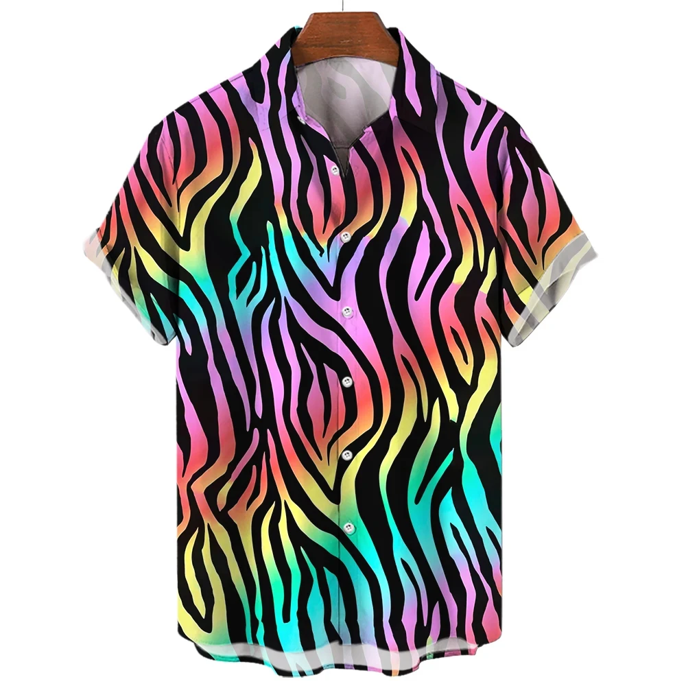 

2025 Men's Casual Shirt Short Sleeved Top Fashionable Tiger Print Plus Size Clothing Harajuku Street Wear Men's Hawaiian Shirt