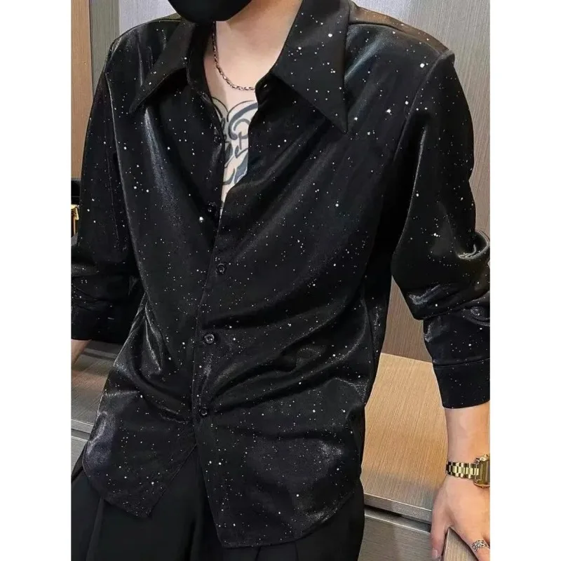 

Мужская рубашка с блестками Gypsophila в корейском стиле, красивая уличная повседневная рубашка с длинными рукавами, модный бренд