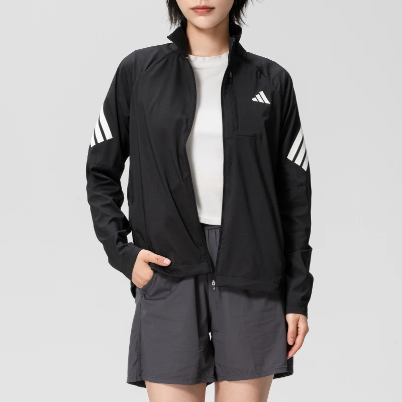 Adidas Women's Sportswear Running Fitness Woven Jacket Breathable Quick-Drying Stand-Up Collar Training Jacket Jz5145