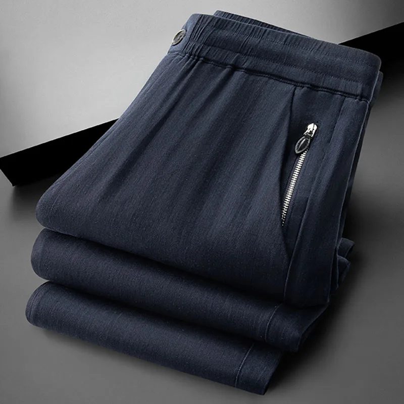 

Linen natural pure breathable light not hot spring summer high-end men straight leg sports casual pants