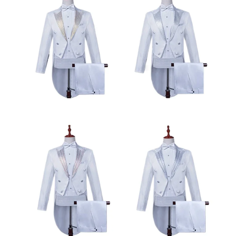 

Новинка 2023 года, черно-белый смокинг с ромбовидным воротником для мужчин, платье-волшебник/вокалист, комплект из 2 предметов с бантом и поясом