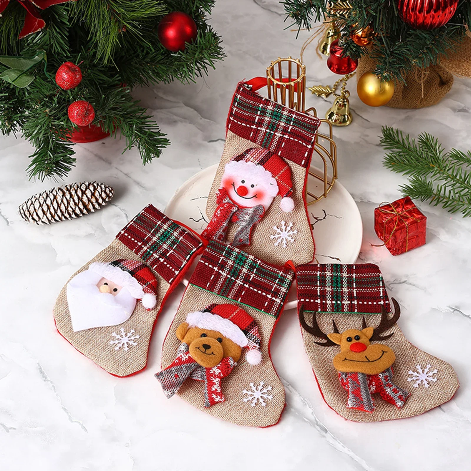 2025 New Years Stockings Christmas Stockings Gift Bag Cute Santa/Snowman/Elk/Bear Hanging Candy Bag Socks Ornament for Xmas Tree