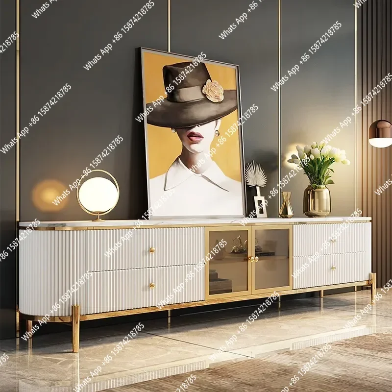 XS Rock Slab Light Luxury Coffee Table TV Cabinet High-end Living Room Small Apartment Post-modern Simple Bedroom White Glass