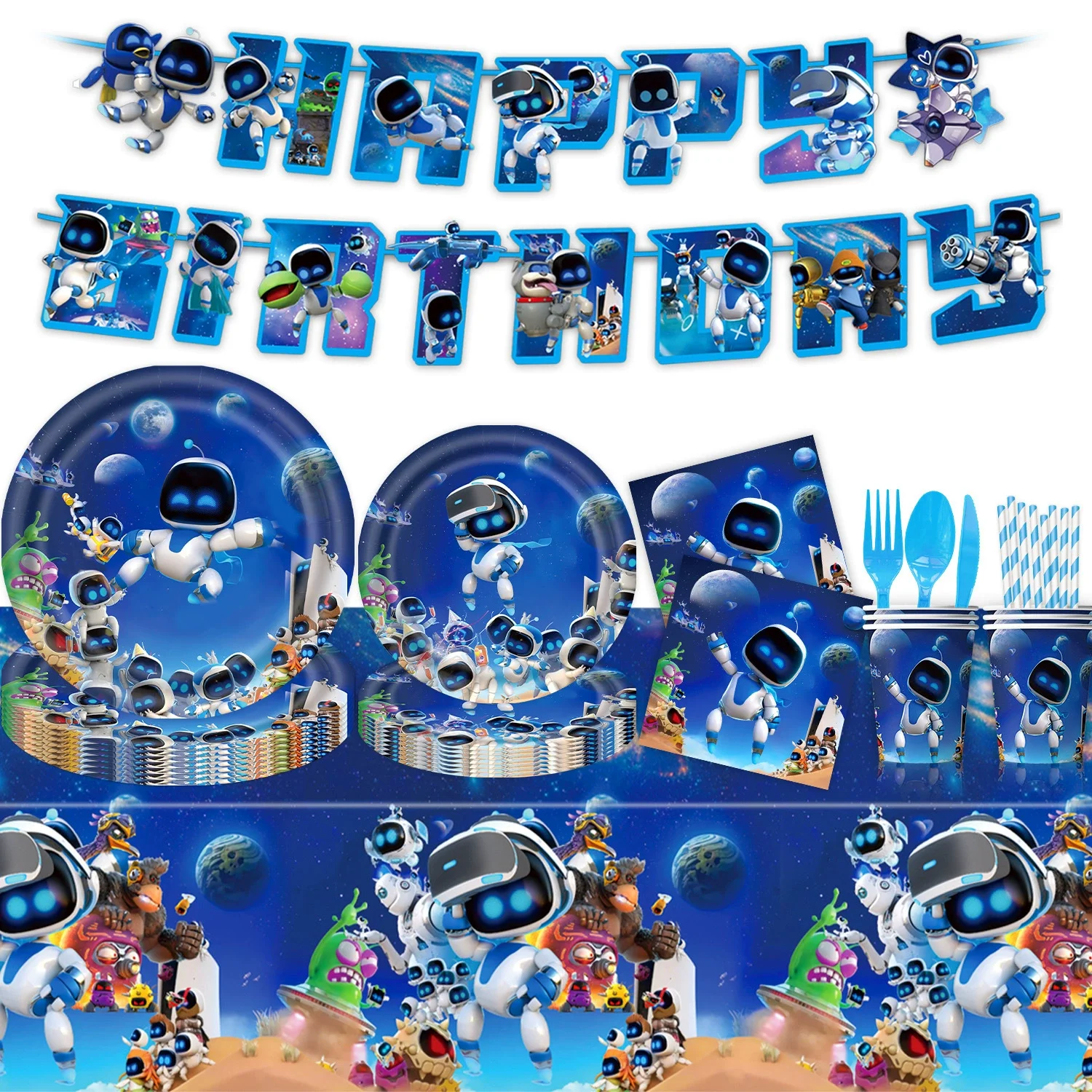 

Cosmic Robot Birthday Party supplies Disposable Tableware Paper Plate Cup Napkin Tablecloth For Kids Baby Shower Decorations