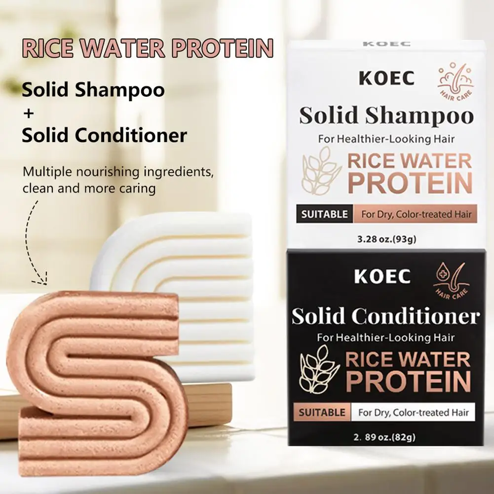 مجموعة صابون تنظيف ومغذي للشعر من كويك، مجموعة شامبو وبلسم صلب، مجموعة شامبو شعر الأرز وبلسم