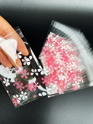 100pcs Pink Floral Print Self-sealing Bag, Opp Bags Romantic Transparent Small Gift Bag For Party Lovers Friends Gifts Packing